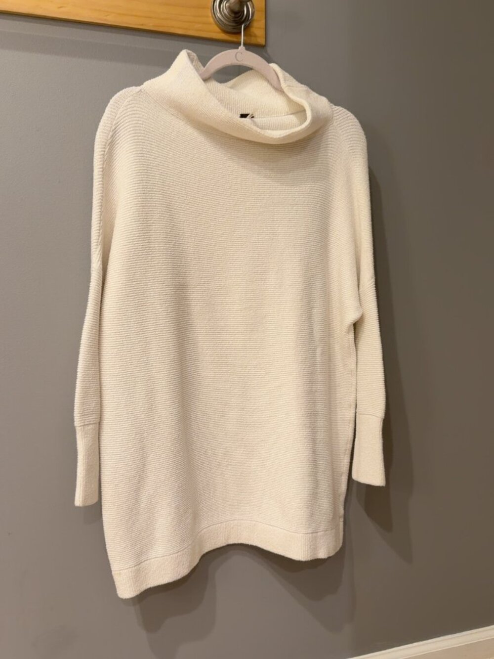 Free People Ottoman Slouchy Tunic Sweater, Ivory, Cowl Neck, XS